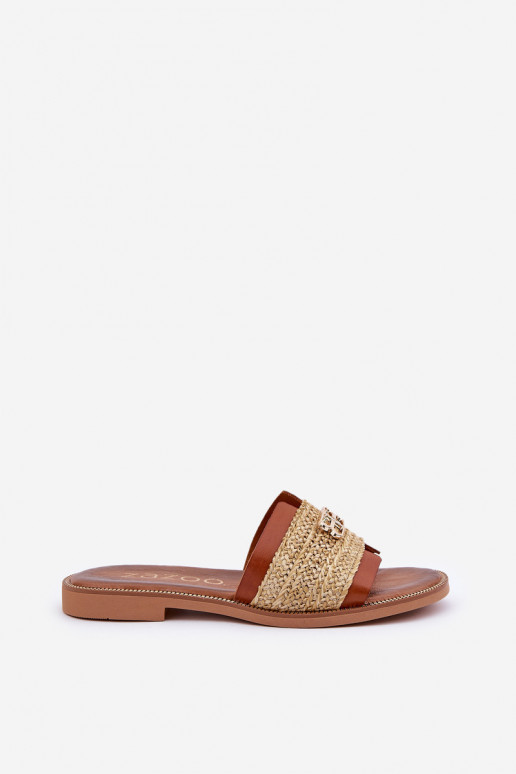 Kožené papuče S Ornatem Detalem I Plecionką Zazoo 40426 Hnedá farba Kožené papuče S Ornatem Detalem I Plecionką Zazoo 40426 Hnedá farba