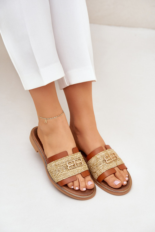 Kožené papuče S Ornatem Detalem I Plecionką Zazoo 40426 Hnedá farba Kožené papuče S Ornatem Detalem I Plecionką Zazoo 40426 Hnedá farba