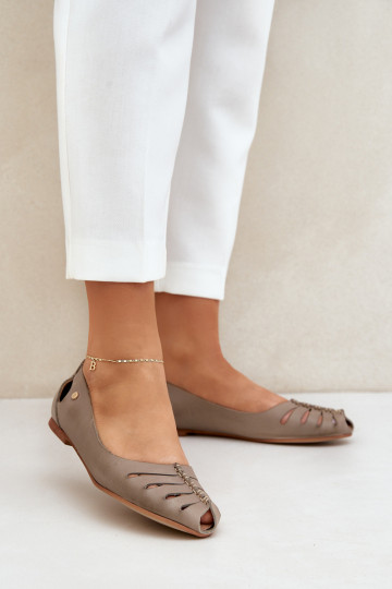 Zazoo 10009 Pohodlné balerínky z pravej kože Dámske béžová 2