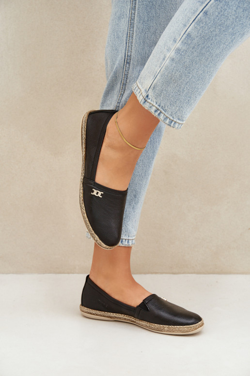 Elegantný štýl Kožené espadrilky Dámske Zazoo 10177 čierna Elegantný štýl Kožené espadrilky Dámske Zazoo 10177 čierna