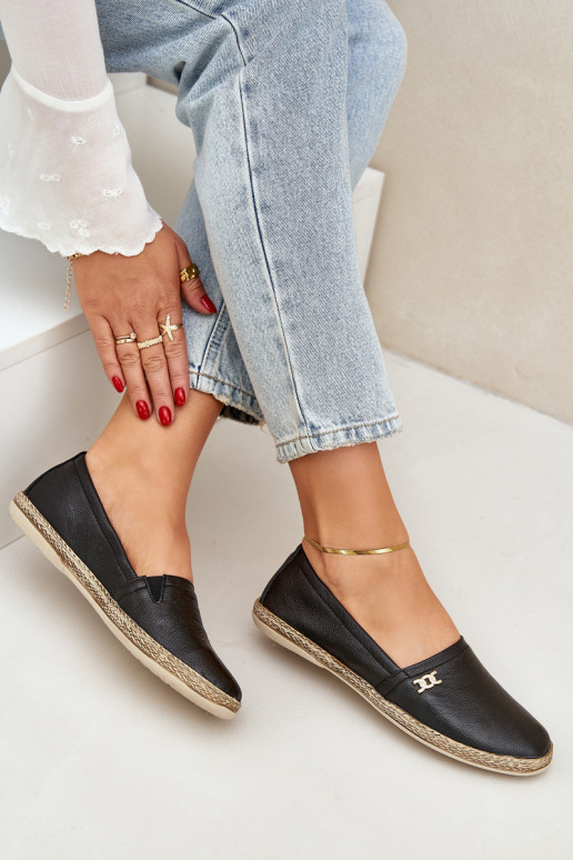 Elegantný štýl Kožené espadrilky Dámske Zazoo 10177 čierna Elegantný štýl Kožené espadrilky Dámske Zazoo 10177 čierna