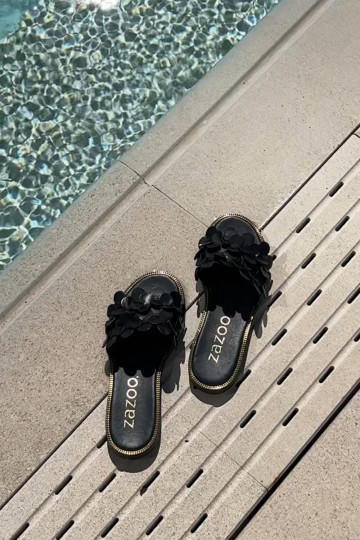 Zazoo 40381 Dámske Kožené papuče so širokými podpätkami čierna 2