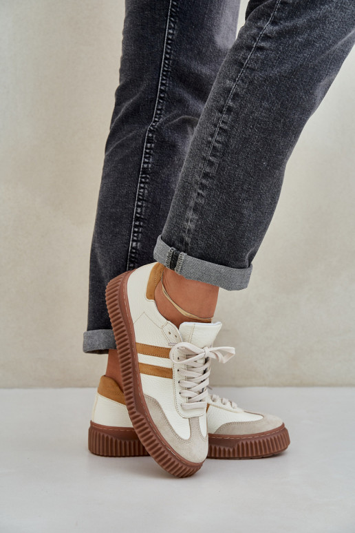 Zazoo N1068S6 Kožené Nízka Tenisky model obuvi Dámske s platformou béžová