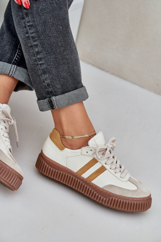 Zazoo N1068S6 Kožené Nízka Tenisky model obuvi Dámske s platformou béžová