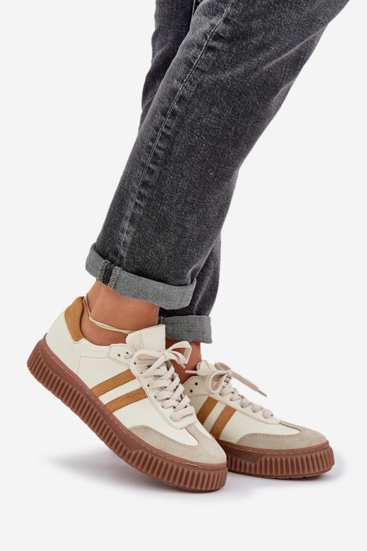 Zazoo N1068S6 Kožené Nízka Tenisky model obuvi Dámske s platformou béžová