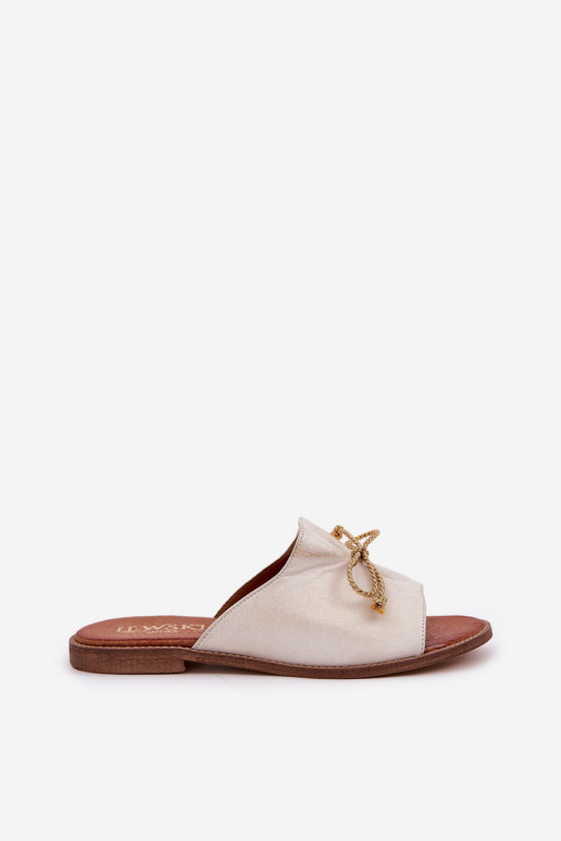 Kožené rovná sa Elegantný štýl Papuče so stuhami LeInski 3572 zlatej farby Przecierany Kožené rovná sa Elegantný štýl Papuče so stuhami LeInski 3572 zlatej farby Przecierany