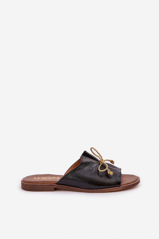 Kožené rovná sa Elegantný štýl Papuče so stuhami LeInski 3572 čierna Kožené rovná sa Elegantný štýl Papuče so stuhami LeInski 3572 čierna