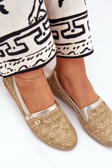 Elegantné kožené espadrilky s tkaním Zazoo 10178 pieskovo-zlaté