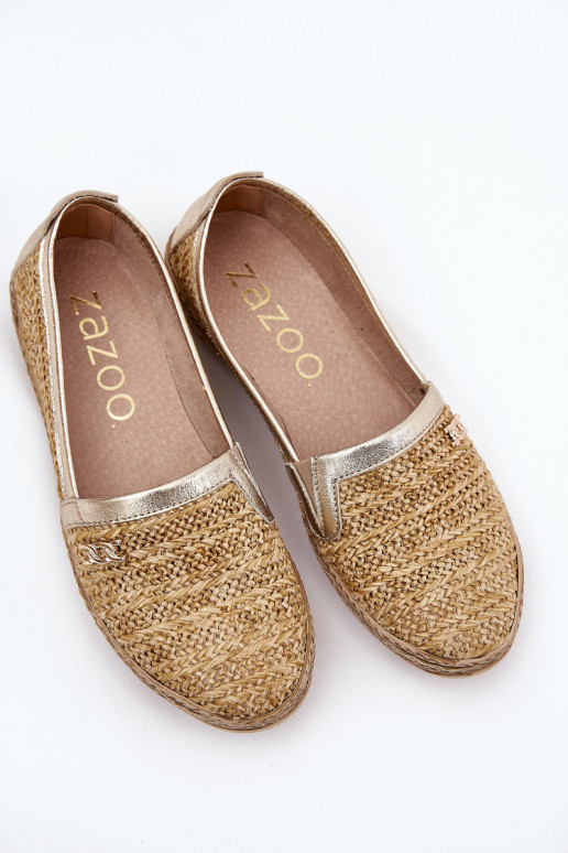 Elegantný štýl Kožené espadrilky S vrkočom Zazoo 10178 béžová-zlatej farby Elegantný štýl Kožené espadrilky S vrkočom Zazoo 10178 béžová-zlatej farby