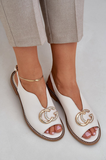 Dámske sandále so širokými podpätkami s ozdobami Laura Messi 2865 slonovina