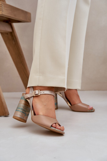 Kožené Elegantný štýl sandále s podpätkami Laura Messi 2136 béžová