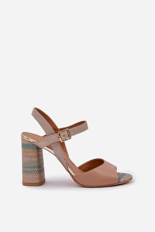 Kožené Elegantný štýl sandále s podpätkami Laura Messi 2136 béžová Kožené Elegantný štýl sandále s podpätkami Laura Messi 2136 béžová