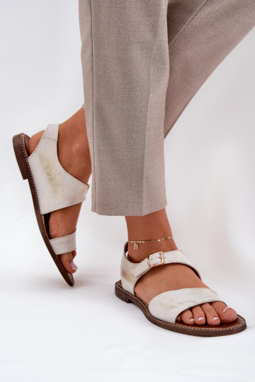 Kožené Sandále pre ženy Zazoo 3014 zlatej farby Przecierany