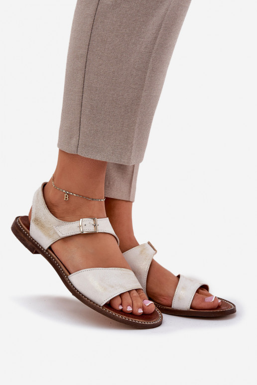 Kožené Sandále pre ženy Zazoo 3014 zlatej farby Przecierany Kožené Sandále pre ženy Zazoo 3014 zlatej farby Przecierany