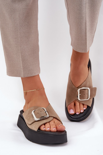 Dámske semišové papuče s prackami s platformou Zazoo 3019 béžová