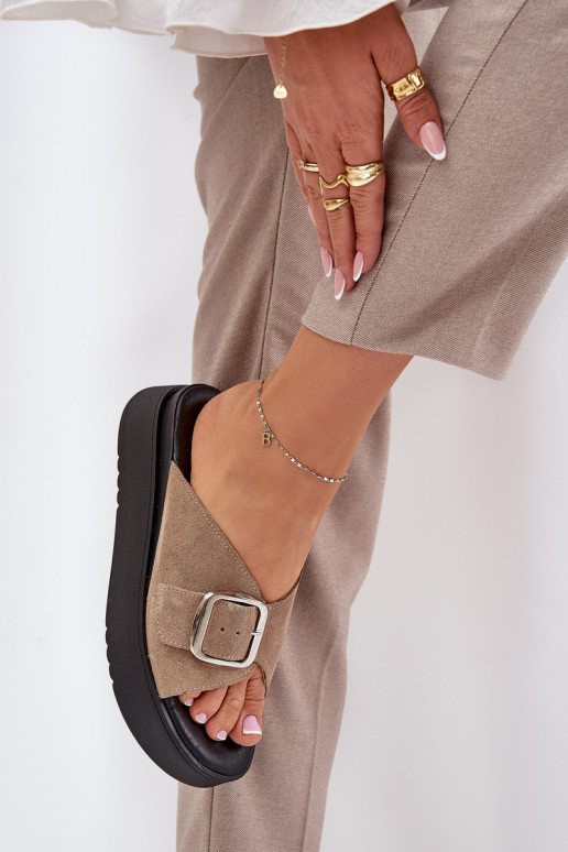 Dámske semišové papuče s prackami s platformou Zazoo 3019 béžová