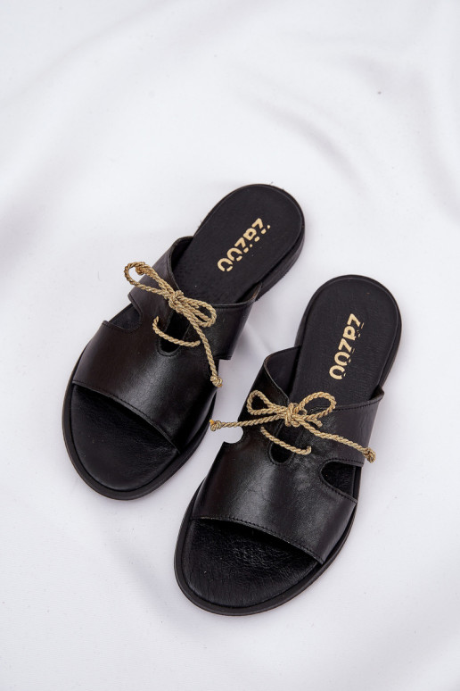 Kožené papuče Dámske so širokými podpätkami Zazoo 3022 čierna