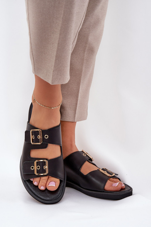 Kožené rovná sa Papuče s prackami Zazoo 3020 čierna