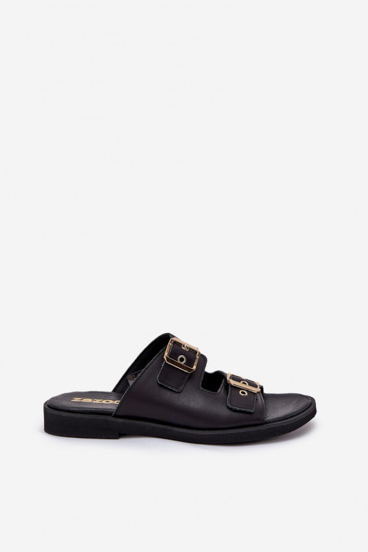 Kožené rovná sa Papuče s prackami Zazoo 3020 čierna