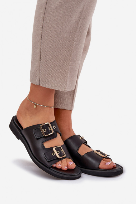 Kožené rovná sa Papuče s prackami Zazoo 3020 čierna