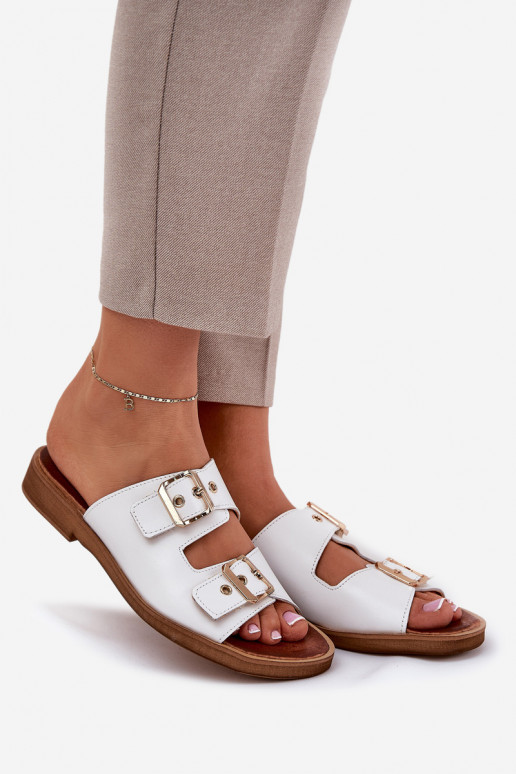 Kožené rovná sa Papuče s prackami Zazoo 3020 biela farba