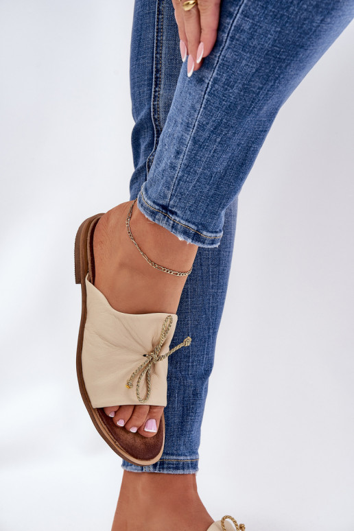 Zazoo 2659 Kožené papuče Dámske béžová