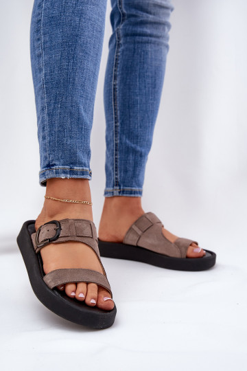 Dámske semišové papuče s platformou Zazoo 3024 Hnedá farba