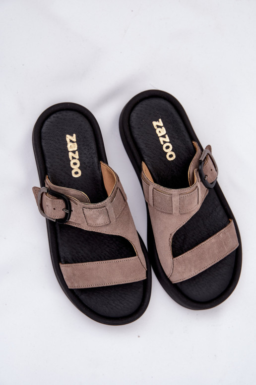 Dámske semišové papuče s platformou Zazoo 3024 Hnedá farba Dámske semišové papuče s platformou Zazoo 3024 Hnedá farba