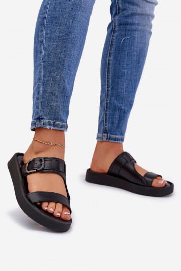 Kožené papuče Dámske s platformou Zazoo 3024 čierna