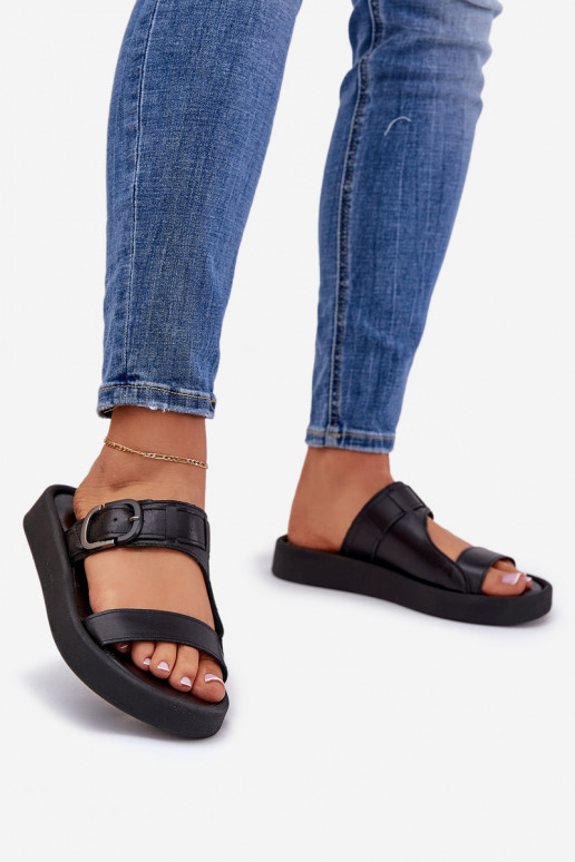 Kožené papuče Dámske s platformou Zazoo 3024 čierna Kožené papuče Dámske s platformou Zazoo 3024 čierna