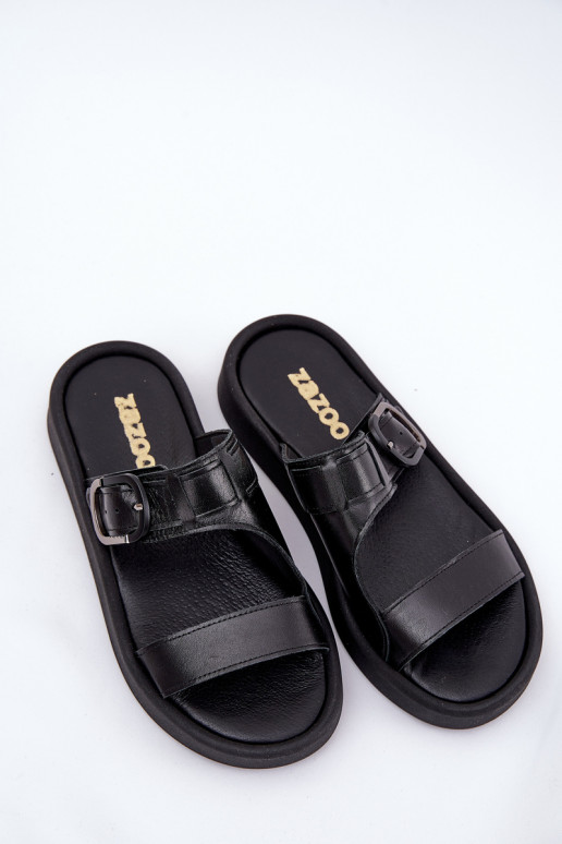 Kožené papuče Dámske s platformou Zazoo 3024 čierna Kožené papuče Dámske s platformou Zazoo 3024 čierna