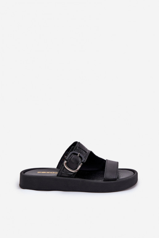 Kožené papuče Dámske s platformou Zazoo 3024 čierna Kožené papuče Dámske s platformou Zazoo 3024 čierna