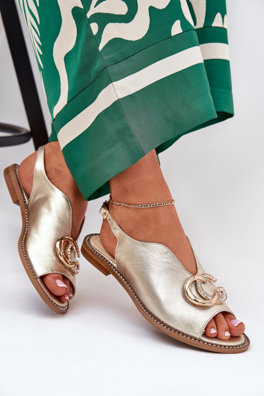 Dámske sandále so širokými podpätkami s ozdobami Laura Messi 2865 zlatej farby Dámske sandále so širokými podpätkami s ozdobami Laura Messi 2865 zlatej farby