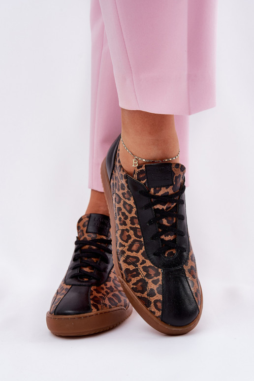 Kožené tenisky Dámske so vzormi leopardej kožušiny Laura Messi 2935 Hnedá farba Kožené tenisky Dámske so vzormi leopardej kožušiny Laura Messi 2935 Hnedá farba