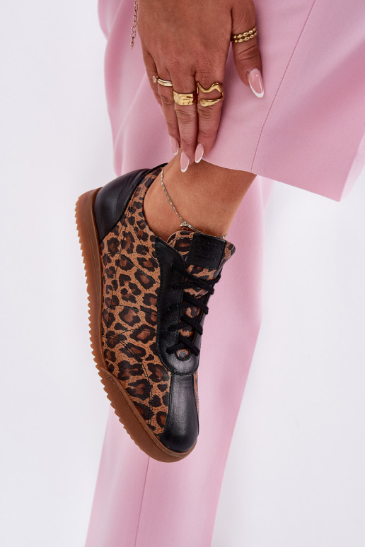 Kožené tenisky Dámske so vzormi leopardej kožušiny Laura Messi 2935 Hnedá farba Kožené tenisky Dámske so vzormi leopardej kožušiny Laura Messi 2935 Hnedá farba