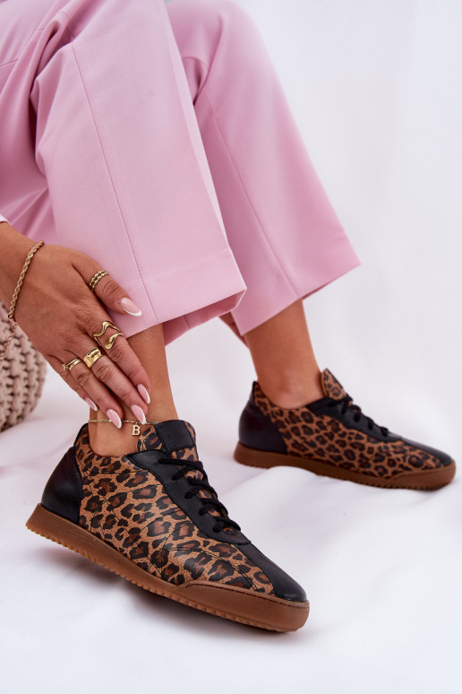 Kožené tenisky Dámske so vzormi leopardej kožušiny Laura Messi 2935 Hnedá farba Kožené tenisky Dámske so vzormi leopardej kožušiny Laura Messi 2935 Hnedá farba