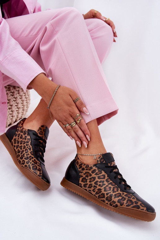 Kožené tenisky Dámske so vzormi leopardej kožušiny Laura Messi 2935 Hnedá farba Kožené tenisky Dámske so vzormi leopardej kožušiny Laura Messi 2935 Hnedá farba