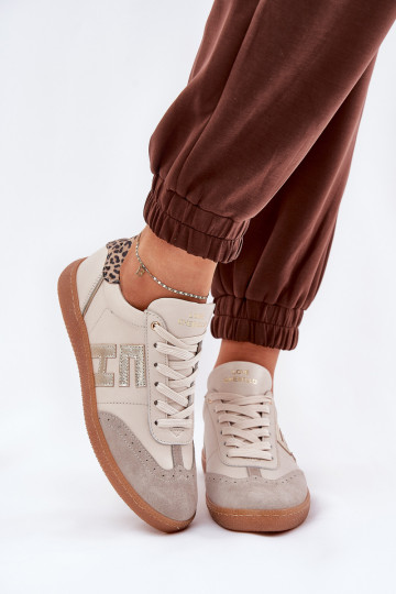 Kožené dámske športové topánky "Sneakers" s leopardím vzorom CheBello 4640 pieskovej farby 2