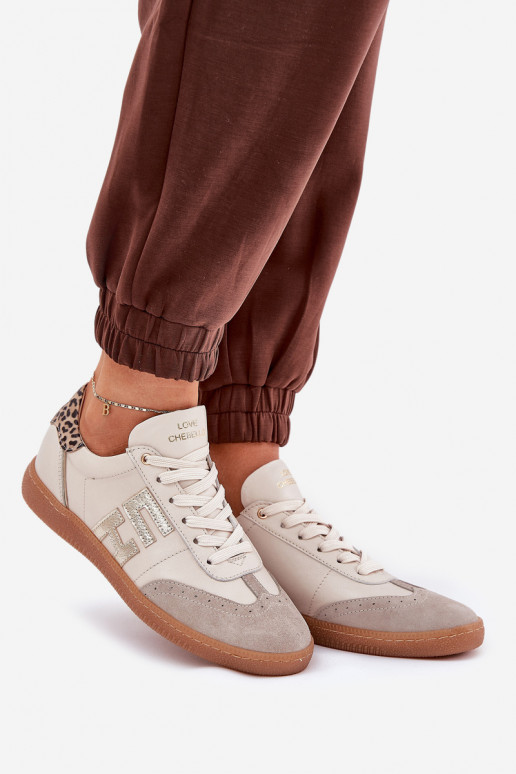 Kožené tenisky Tenisky model obuvi Dámske so vzormi leopardej kožušiny CheBello 4640 béžová Kožené tenisky Tenisky model obuvi Dámske so vzormi leopardej kožušiny CheBello 4640 béžová