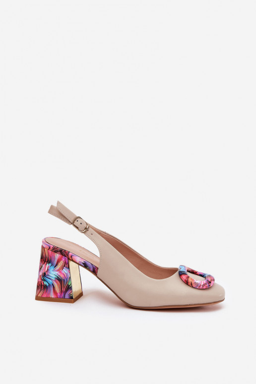 Kožené Dámske sandále na vysokom opätku D&A CR51-002 béžová