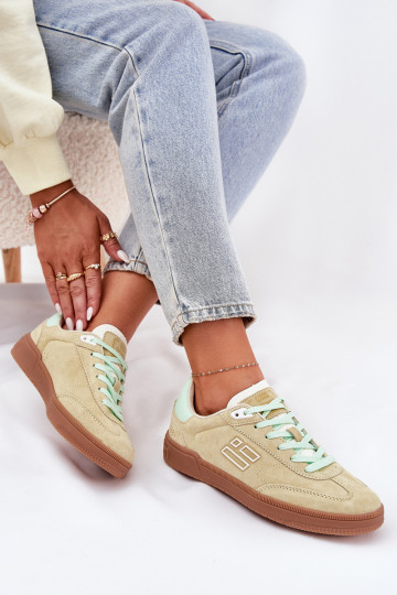 Semišové dámske športové topánky "Sneakers" D.Franklin DFSH387005 limetkovej farby