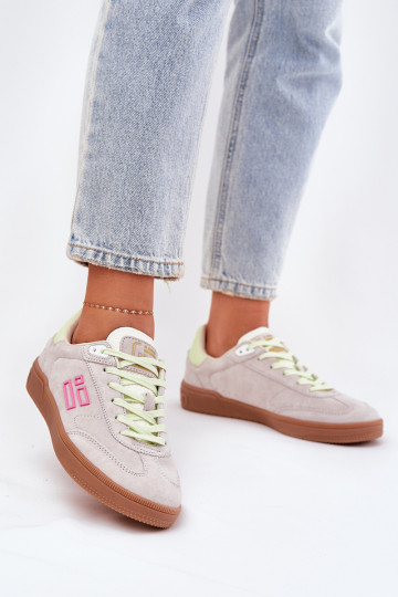 Semišové dámske športové topánky "Sneakers" D.Franklin DFSH387005 svetlo bielej farby