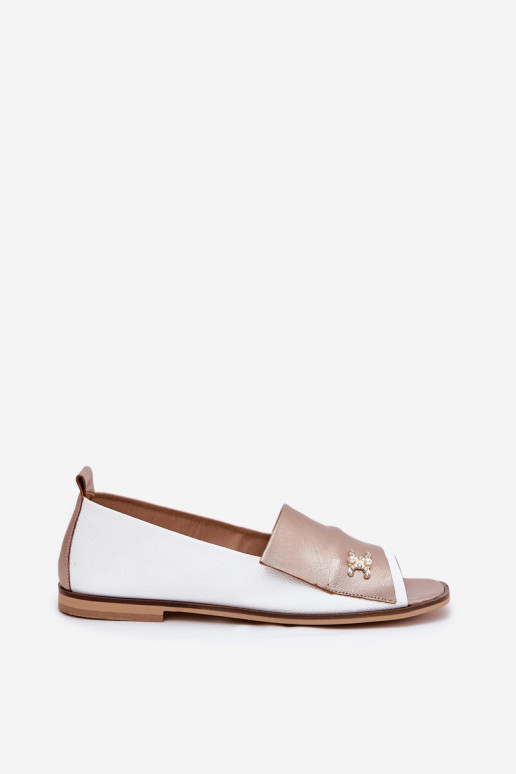 Kožené Elegantný štýl BalerínkyOdkrytymi Palcami Zazoo 1865 biely-zlatej farby