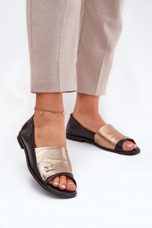 Kožené Elegantný štýl BalerínkyOdkrytymi Palcami Zazoo 1865 zlato-čierna Kožené Elegantný štýl BalerínkyOdkrytymi Palcami Zazoo 1865 zlato-čierna