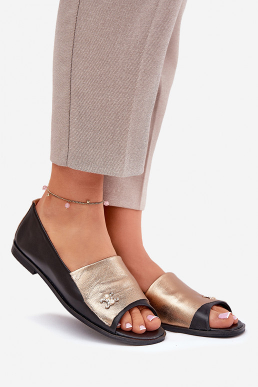 Kožené Elegantný štýl BalerínkyOdkrytymi Palcami Zazoo 1865 zlato-čierna Kožené Elegantný štýl BalerínkyOdkrytymi Palcami Zazoo 1865 zlato-čierna