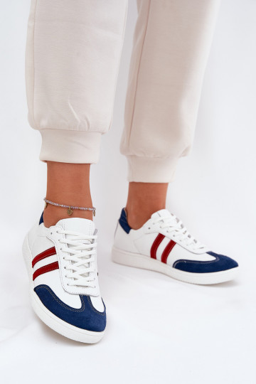 Zazoo N1068 kožené nízke sneakersy dámske bielej a tmavo modrej farby
