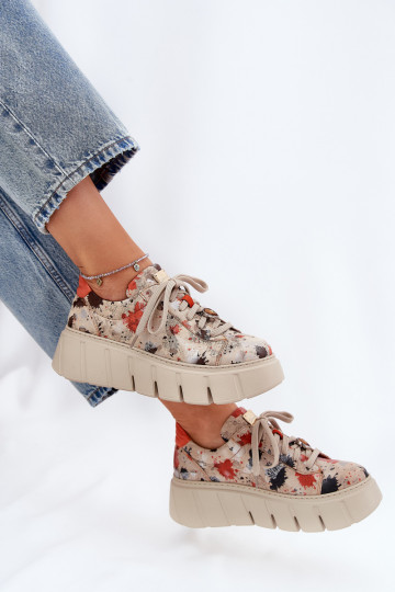 Kožené Tenisky model obuvi s platformou Máciejka 06891-18 béžová