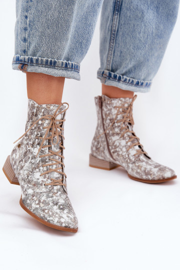 Kožené Vzorované Čižmy so širokými podpätkami Máciejka 06391-25 béžová