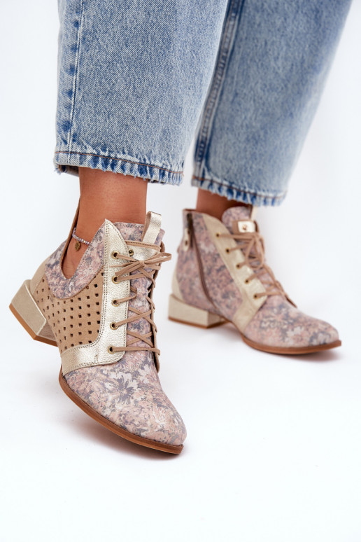 Kožené Čižmy Topánky Máciejka 05541-04 béžová-zlatej farby Kožené Čižmy Topánky Máciejka 05541-04 béžová-zlatej farby