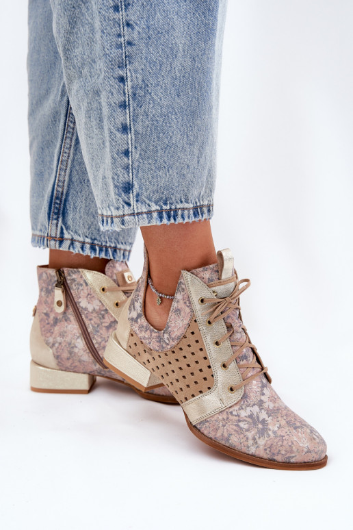 Kožené Čižmy Topánky Máciejka 05541-04 béžová-zlatej farby Kožené Čižmy Topánky Máciejka 05541-04 béžová-zlatej farby